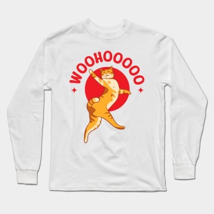 Illustration of a cute orange cat dancing Long Sleeve T-Shirt